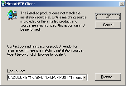 installed product does not match installed source